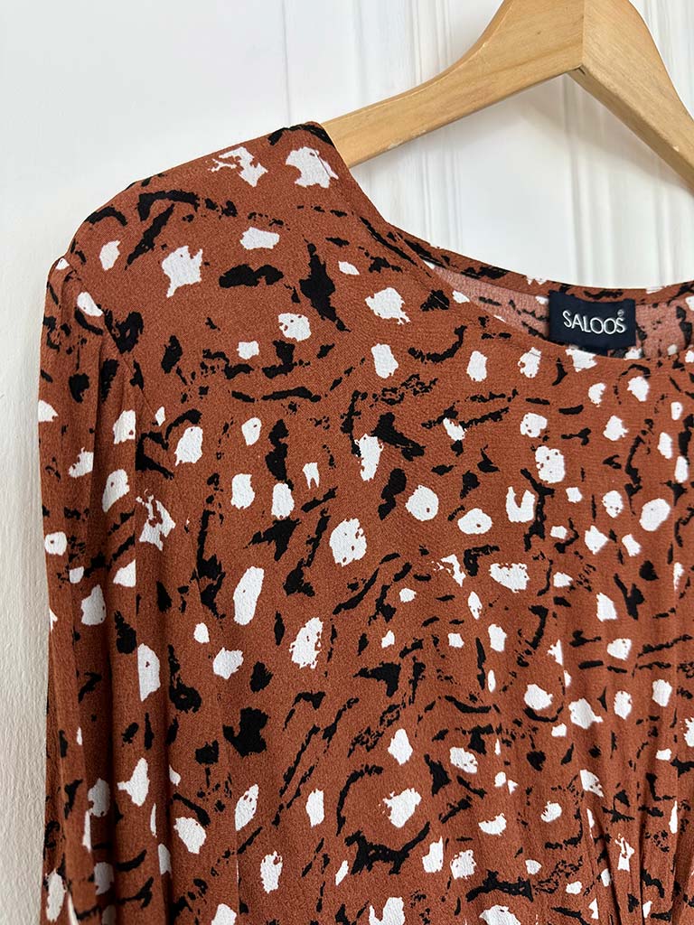 Empire Line Abstract Print Dress - Rust