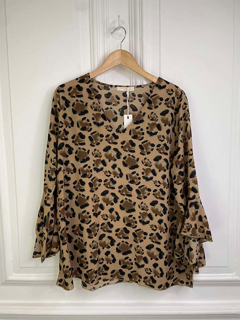 Malissa J Leopard Bell Sleeve Top - Camel