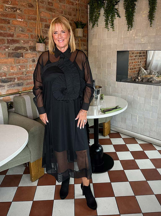 Malissa J Sheer Pleat Shirt Dress - Black