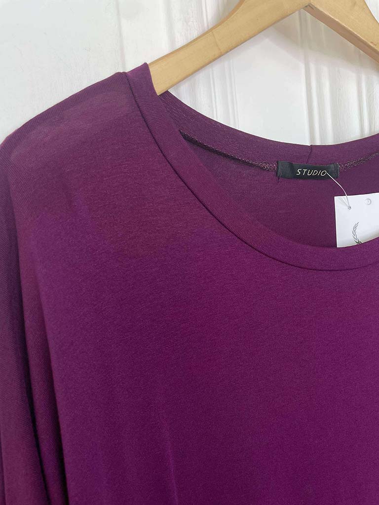 Basic Long Sleeve Jersey Top - Plum