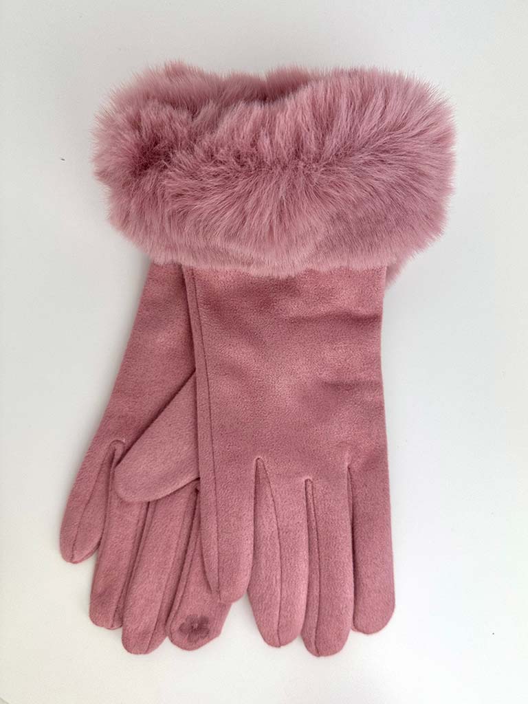 Faux Fur & Suede Gloves - Rose