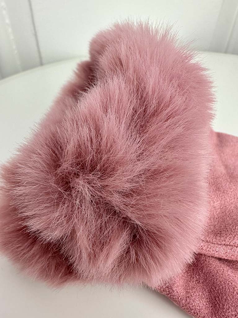 Faux Fur & Suede Gloves - Rose