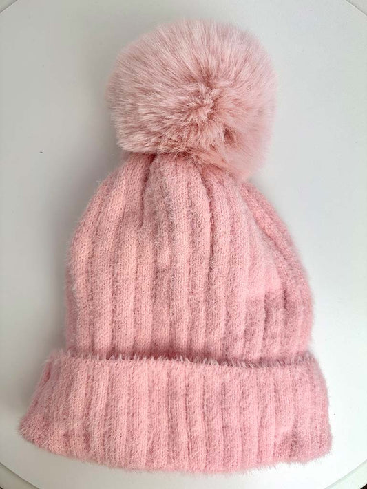 Fleece Lined Bobble Hat - Ballet Pink