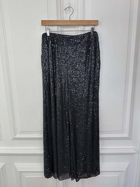 Sequin Palazzo Trousers - Pewter