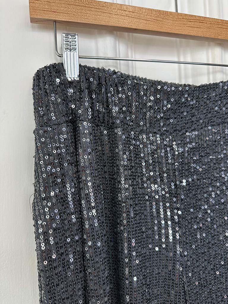 Sequin Palazzo Trousers - Pewter