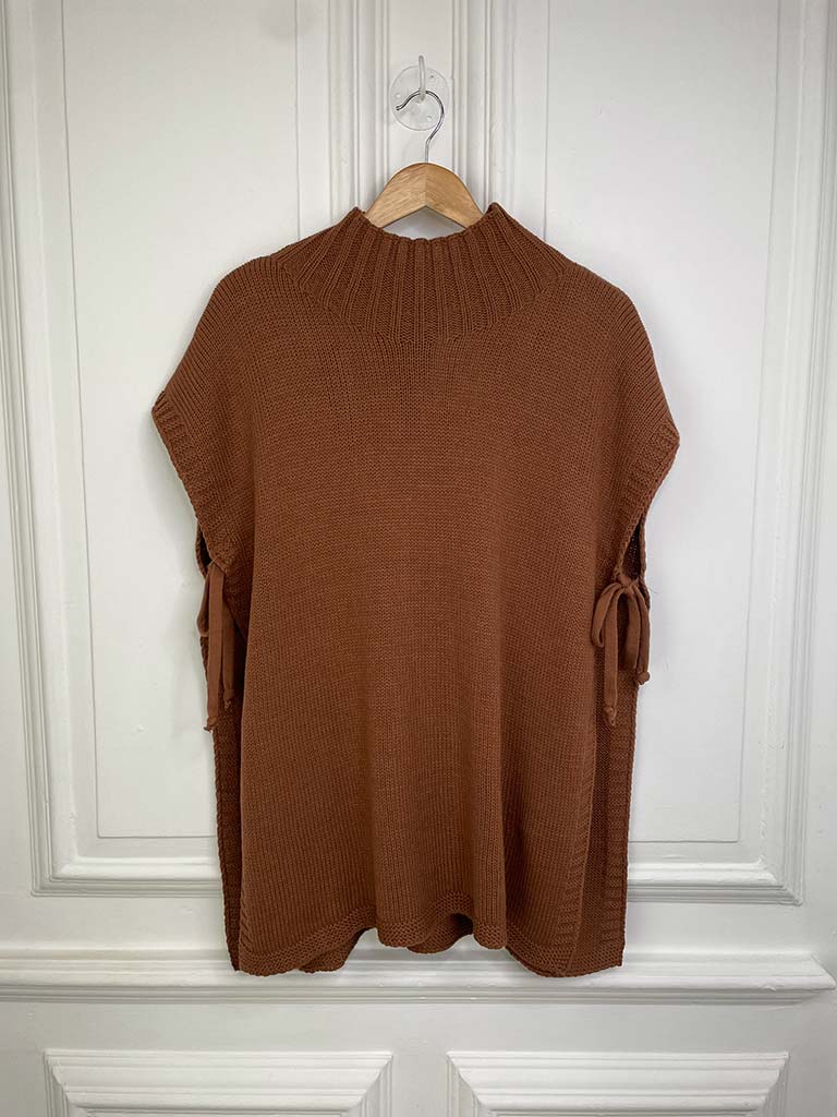 High Neck Tie Tank Knit - Chestnut