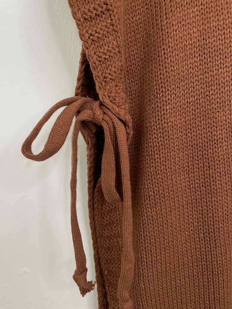 High Neck Tie Tank Knit - Chestnut