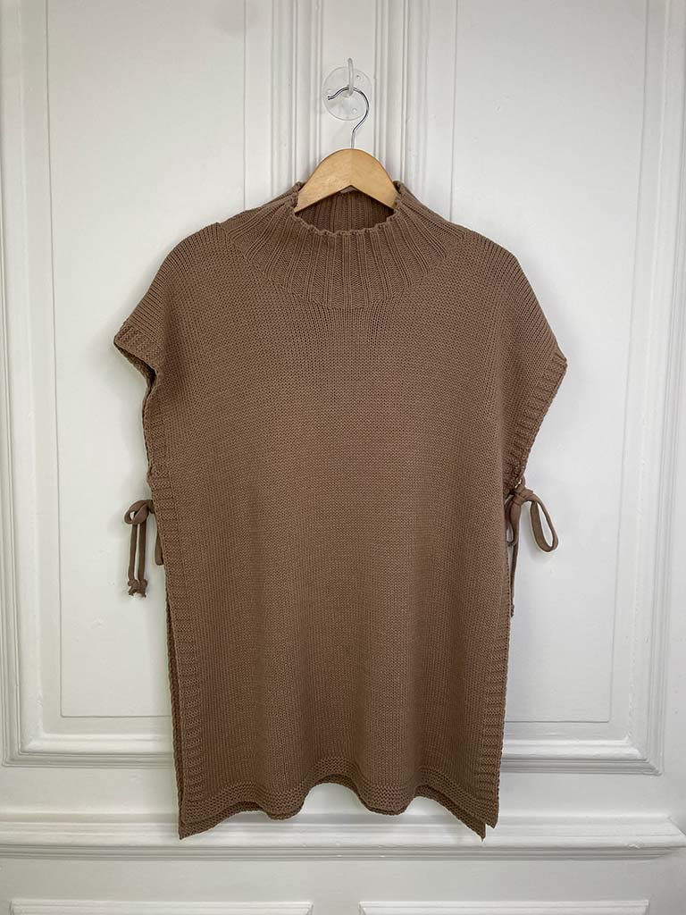 High Neck Tie Tank Knit - Mocha