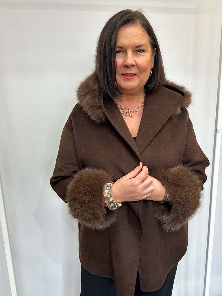 Malissa J Faux Fur Trim Jacket - Chocolate
