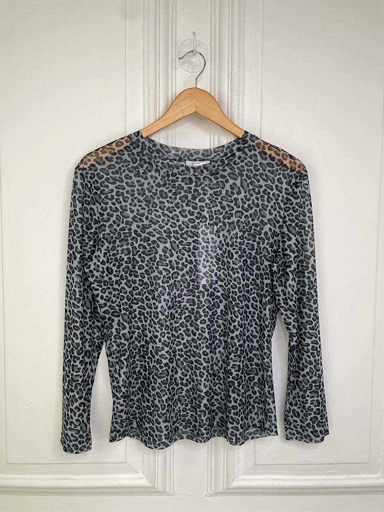 Luxe Print Mesh Layering Top - Dove Leopard