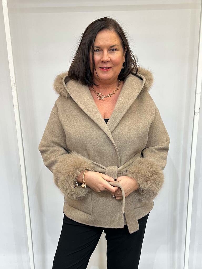 Malissa J Faux Fur Trim Jacket - Stone