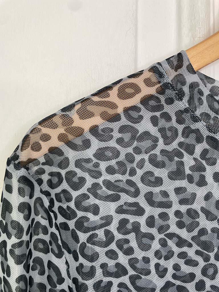 Luxe Print Mesh Layering Top - Dove Leopard