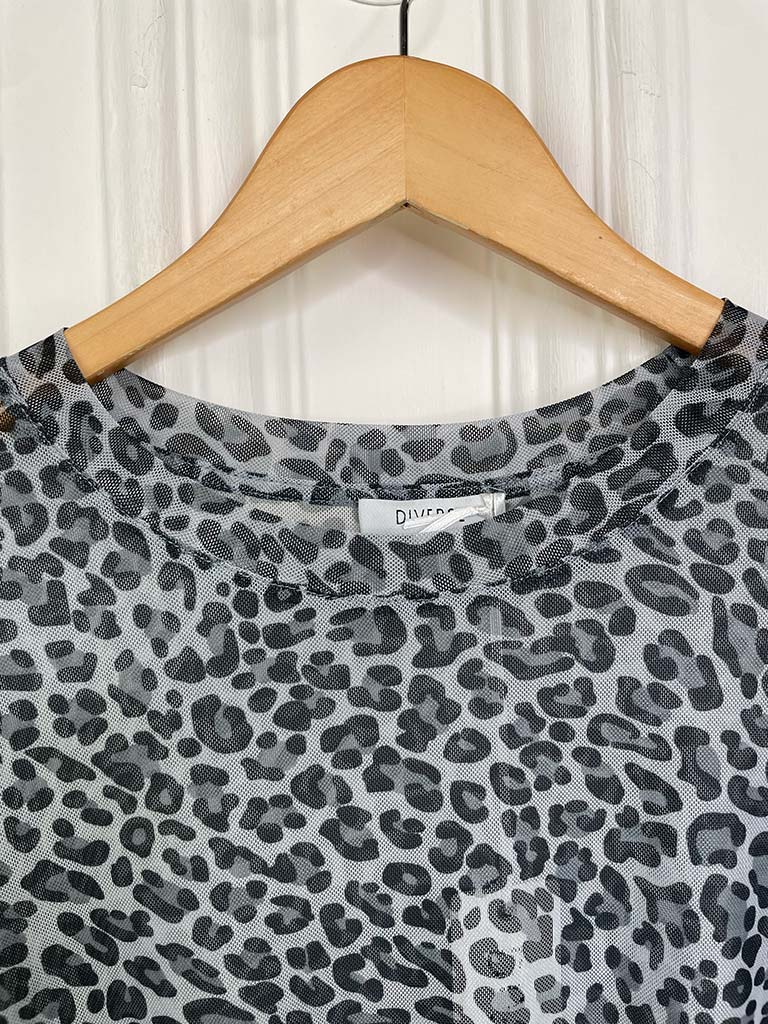 Luxe Print Mesh Layering Top - Dove Leopard