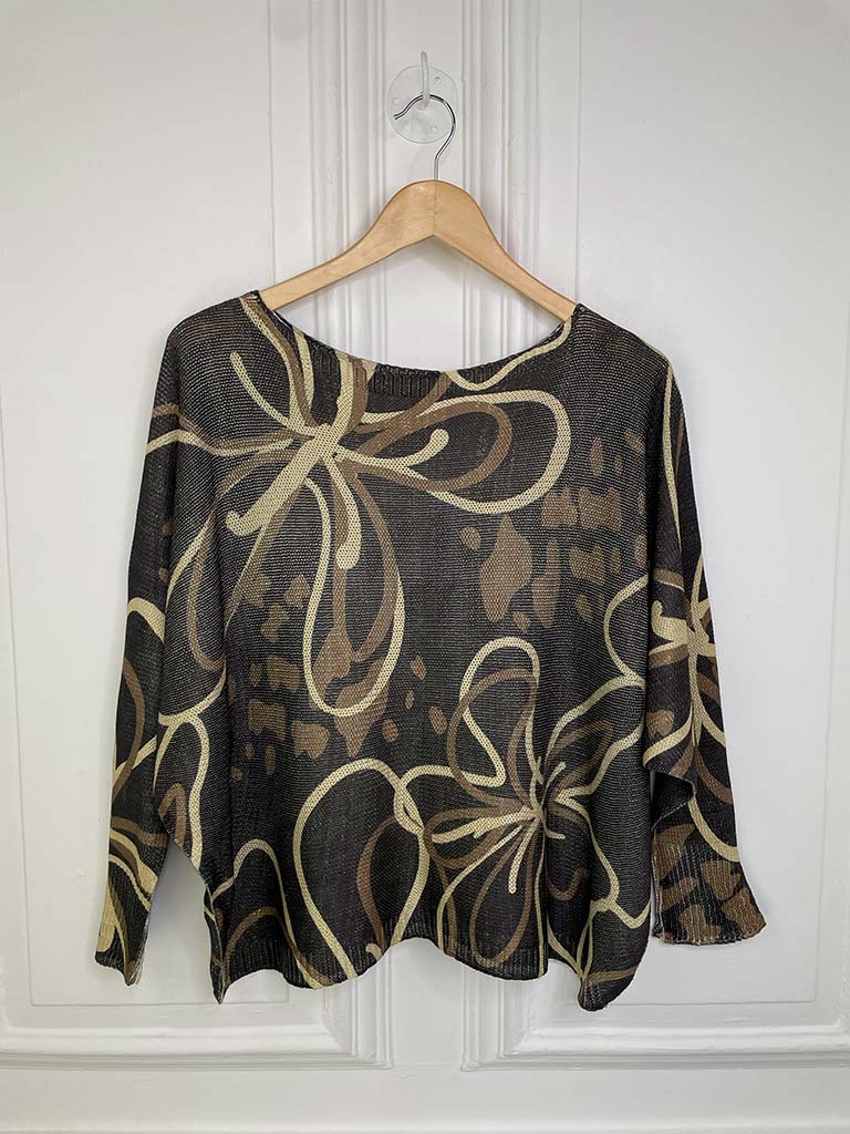 Print Batwing Knit - Chocolate Floral