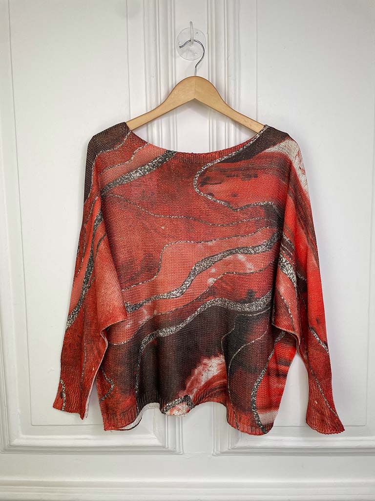 Print Batwing Knit - Red Marble