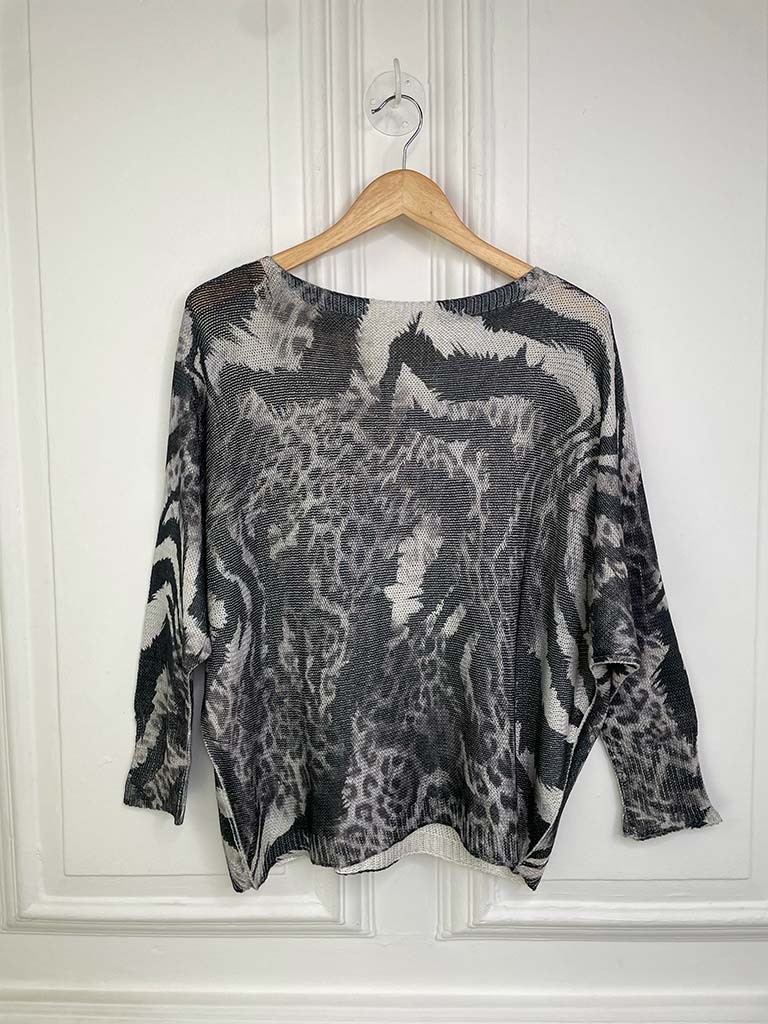 Print Batwing Knit - Charcoal Animal