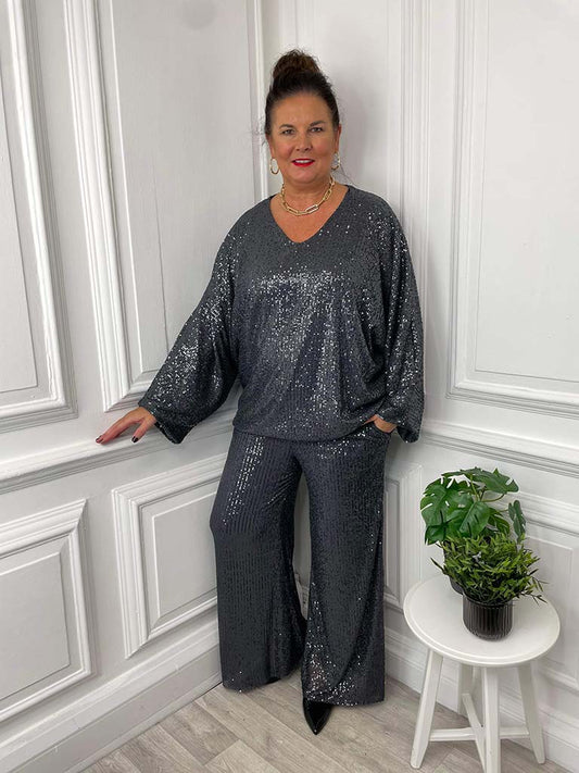 Sequin Batwing Top - Pewter