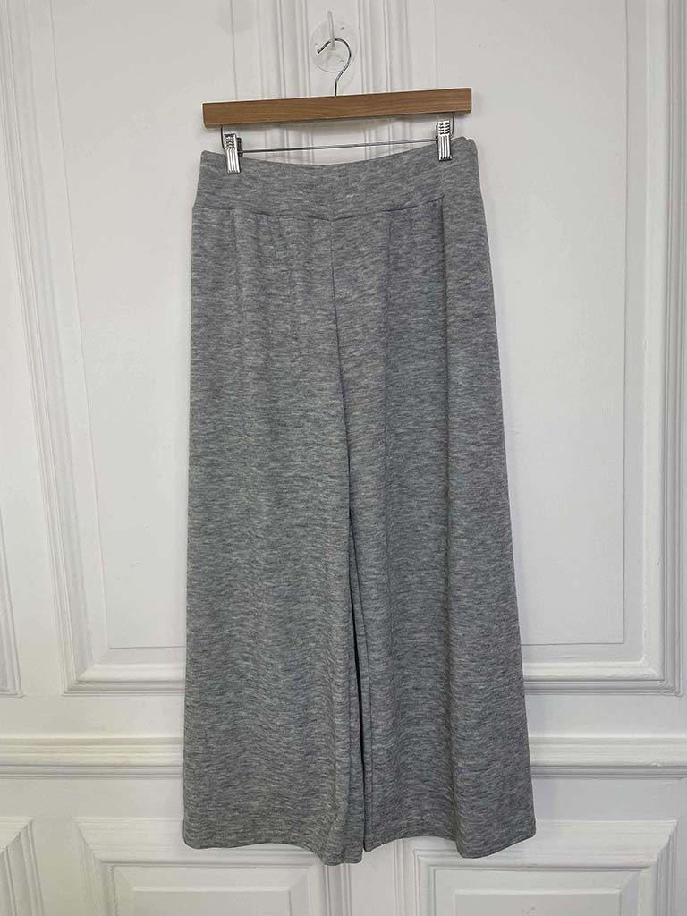 Knitted 7/8 Wide Leg Trousers - Grey Marl