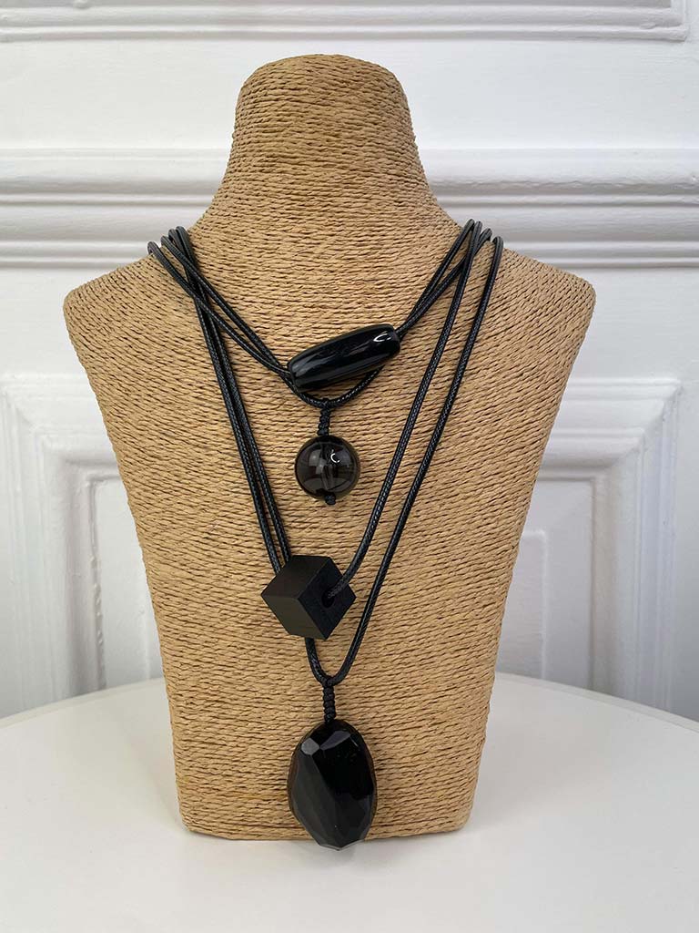 Envy Geo Bead Layered Necklace - Black
