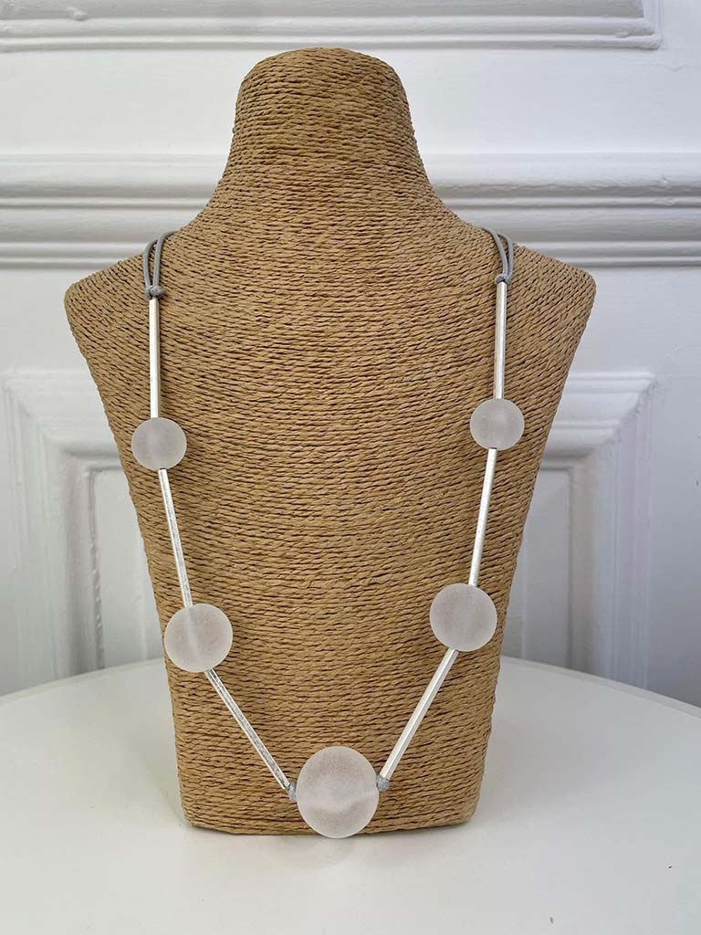 Envy Clouded Bead & Rope Necklace - Silver