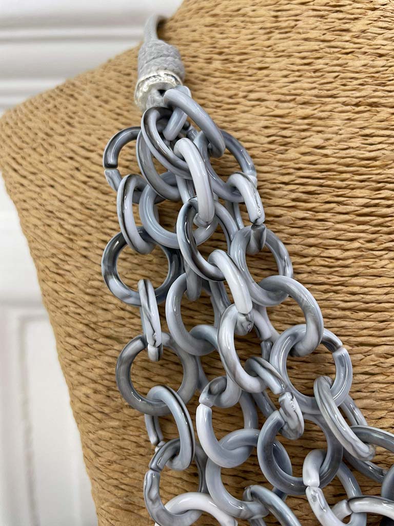 Envy Triple Marbled Chain Link Necklace - Grey