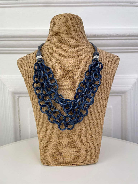 Envy Triple Marbled Chain Link Necklace - Navy