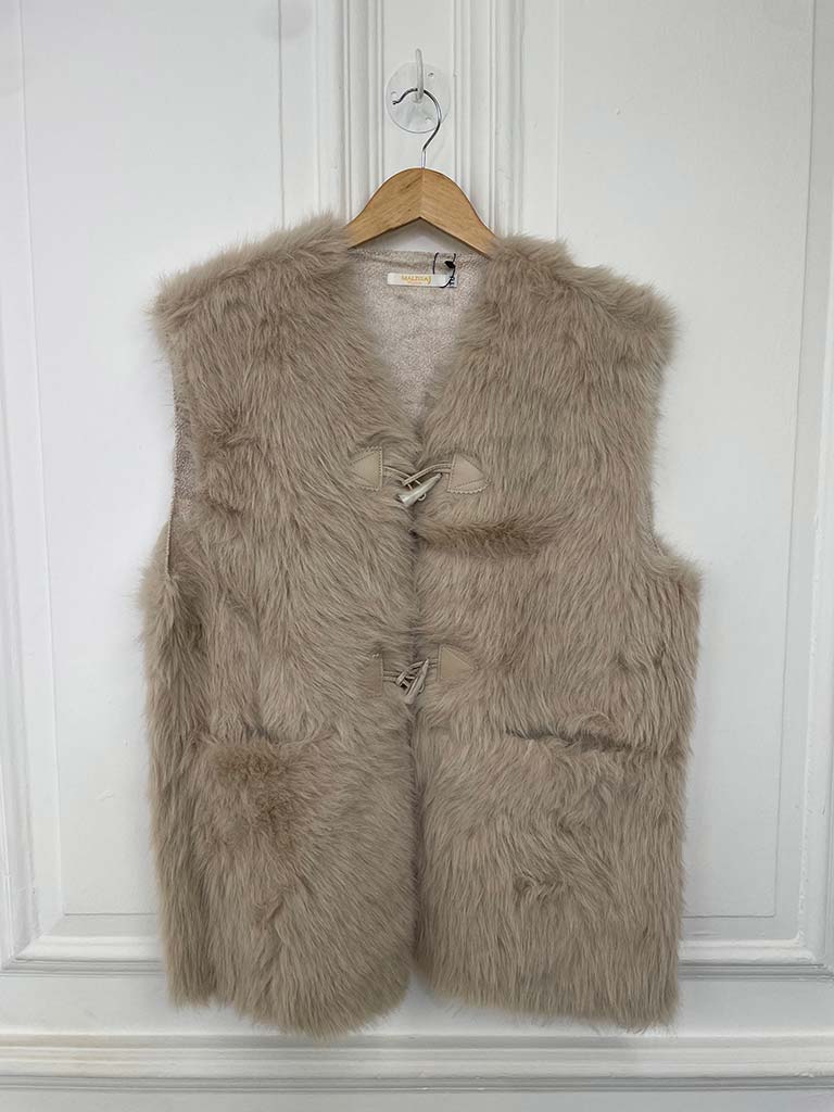 Malissa J Luxe Faux Fur Toggle Gilet - Stone