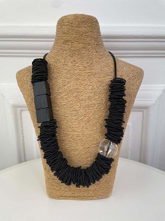 Envy Rope, Bead & Cube Necklace - Black