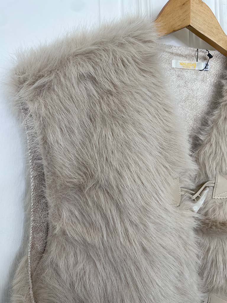 Malissa J Luxe Faux Fur Toggle Gilet - Stone