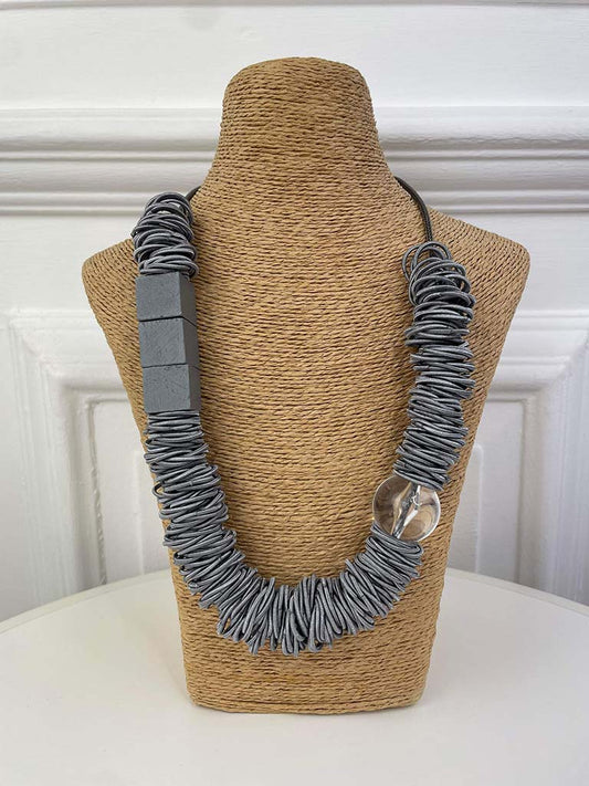 Envy Rope, Bead & Cube Necklace - Grey