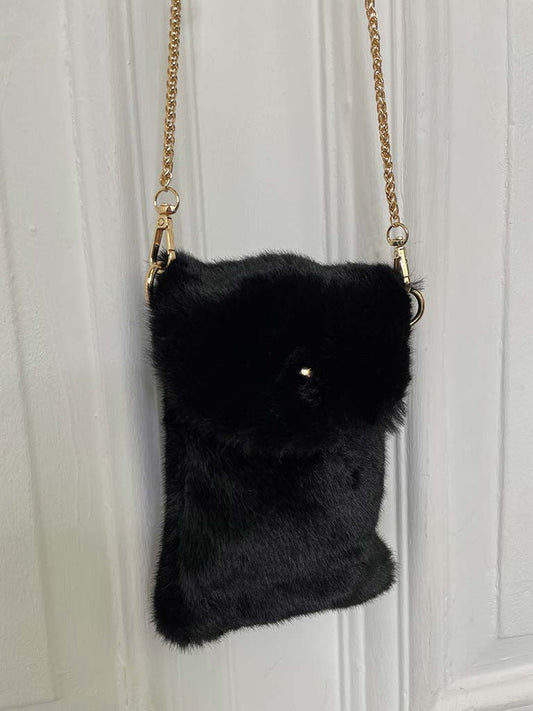 Malissa J Faux Fur Chain Bag - Black