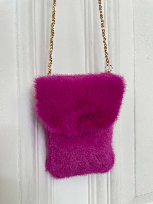 Malissa J Faux Fur Chain Bag - Hot Pink