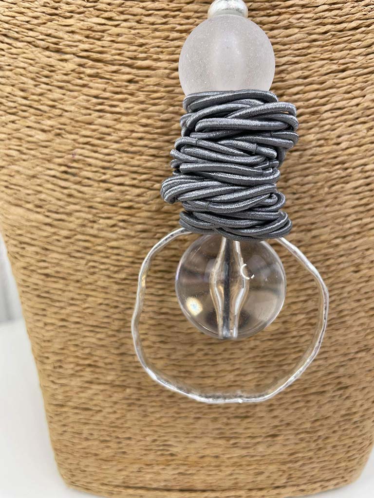 Envy Drop Pendant & Bead Necklace - Grey