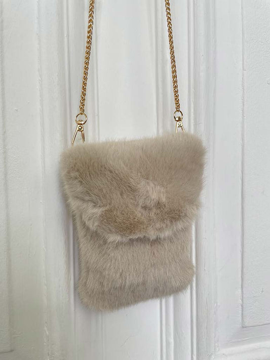 Malissa J Faux Fur Chain Bag - Stone