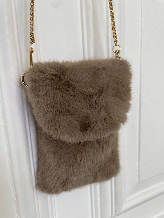 Malissa J Faux Fur Chain Bag - Mocha