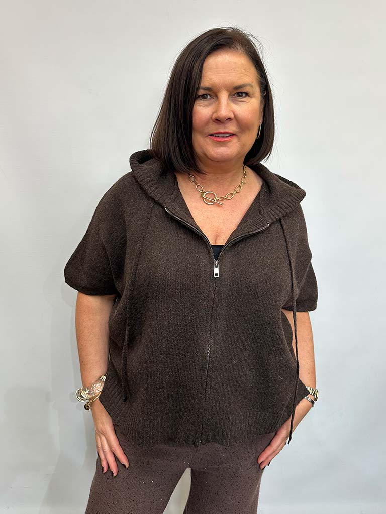 Malissa J Hooded Zipped Knit - Chocolate