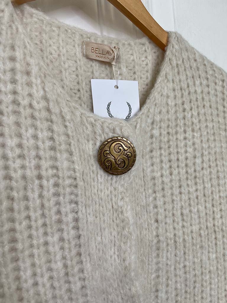 Gold Button Chunky Knit Waistcoat - Ecru