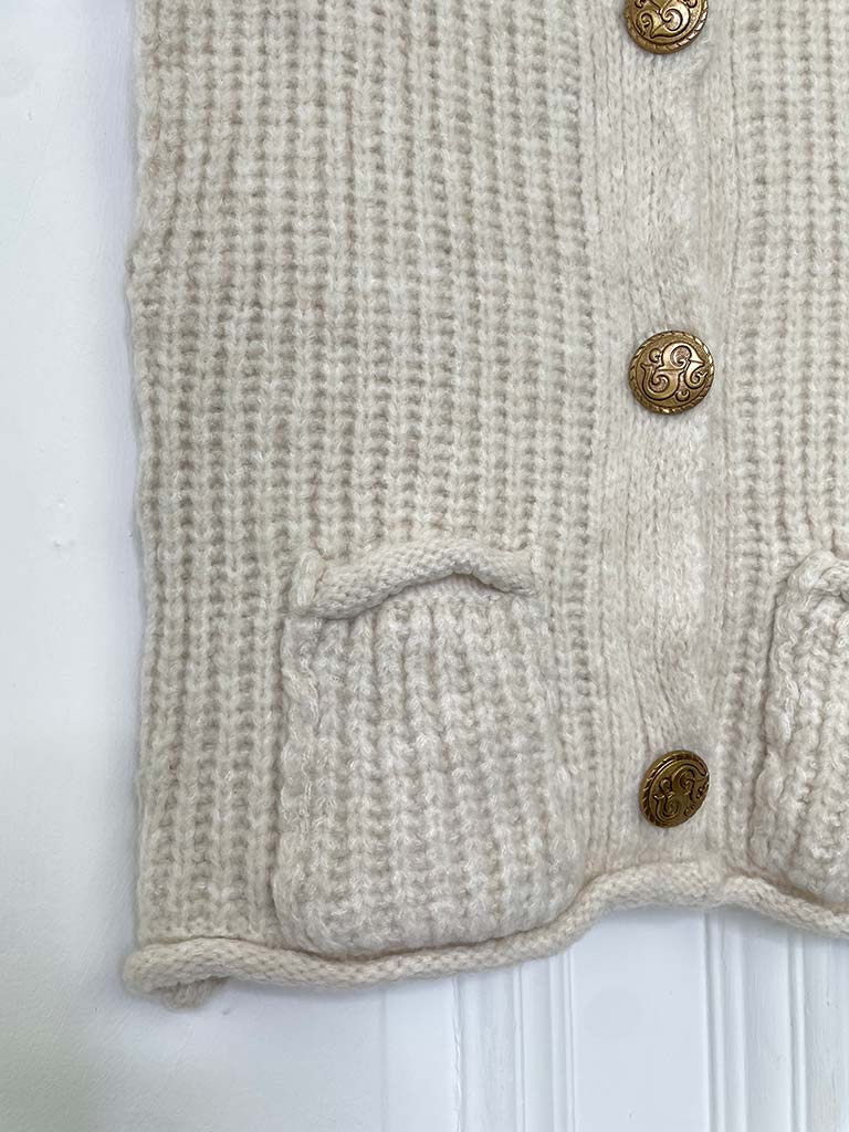 Gold Button Chunky Knit Waistcoat - Ecru