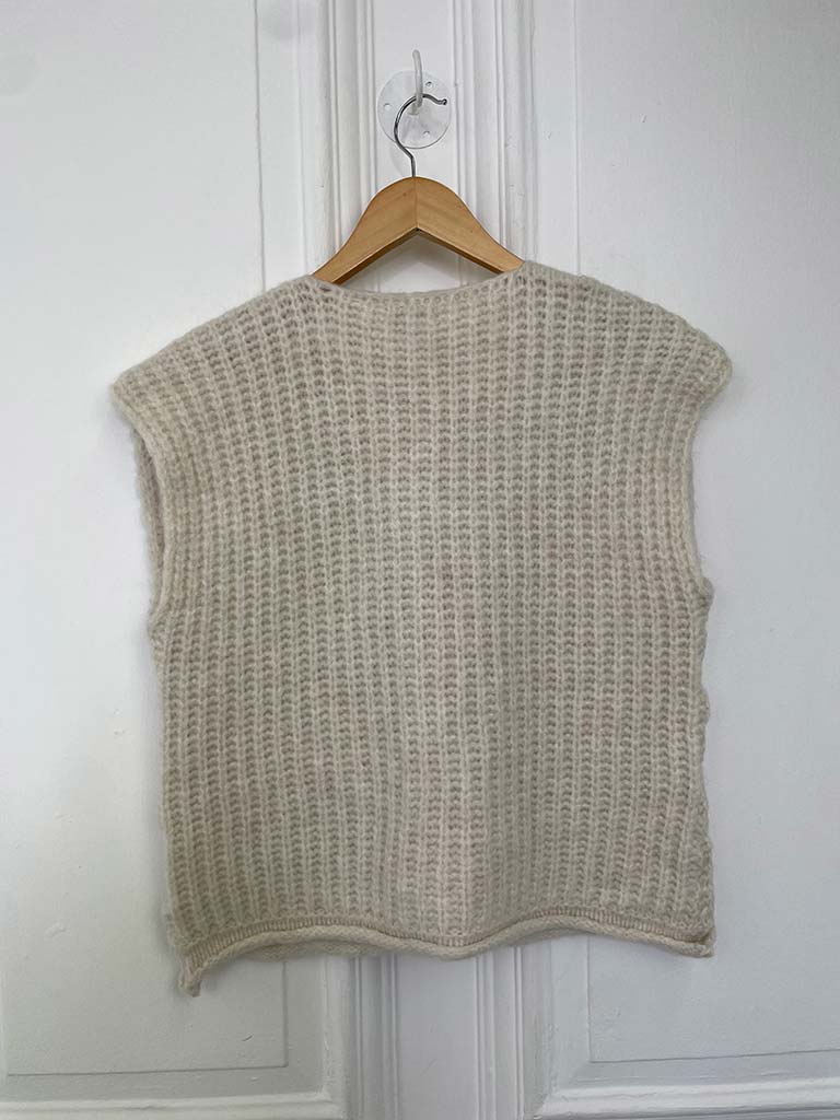 Gold Button Chunky Knit Waistcoat - Ecru