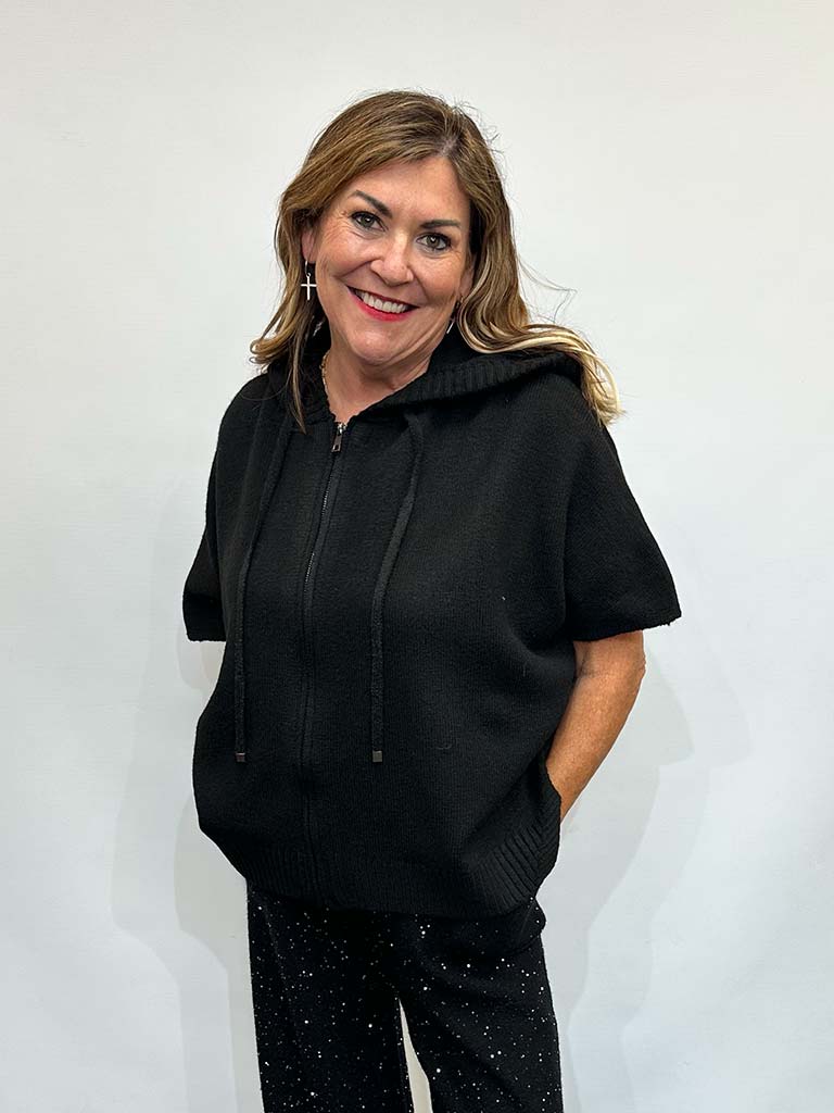 Malissa J Hooded Zipped Knit - Black