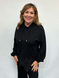 Malissa J Lace Hem Knit Hoodie - Black