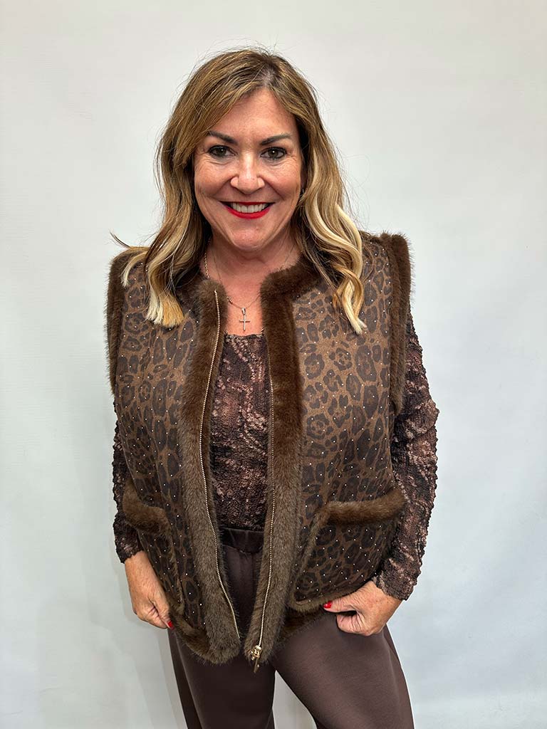 Malissa J Studded Faux Fur Gilet - Chocolate