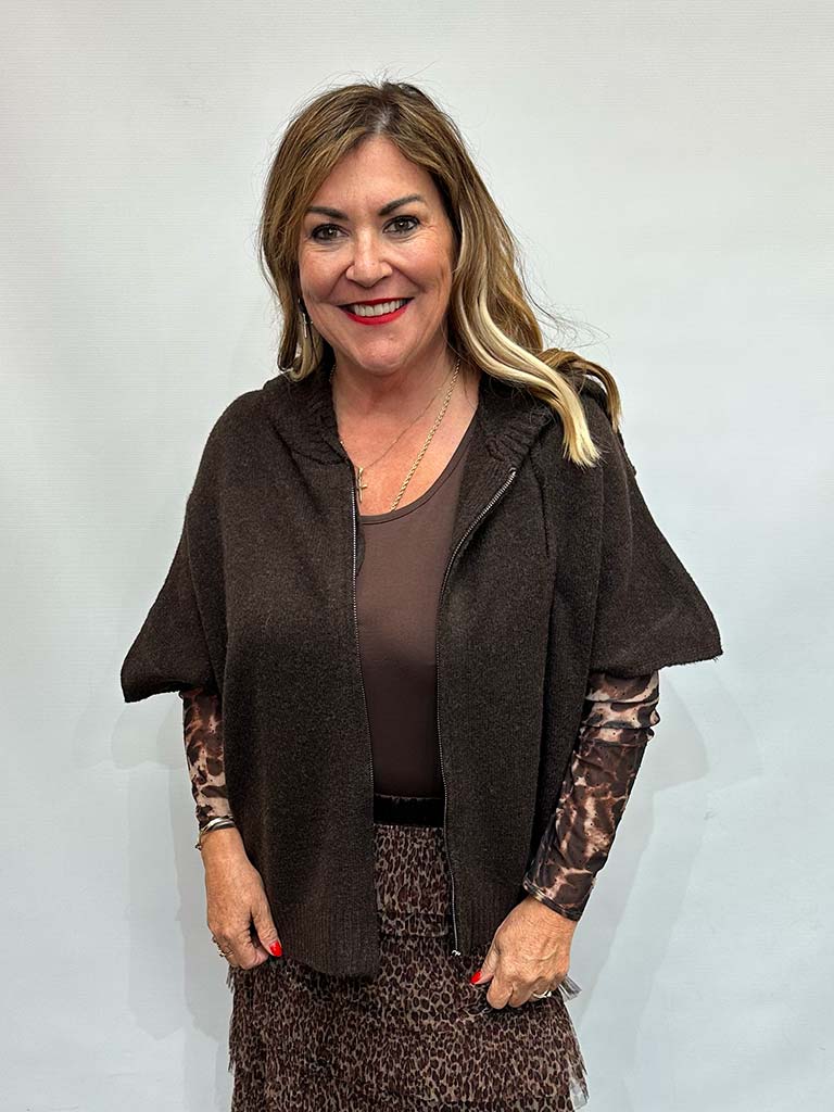 Malissa J Hooded Zipped Knit - Chocolate
