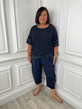 Dotty Hem Top - Navy & White