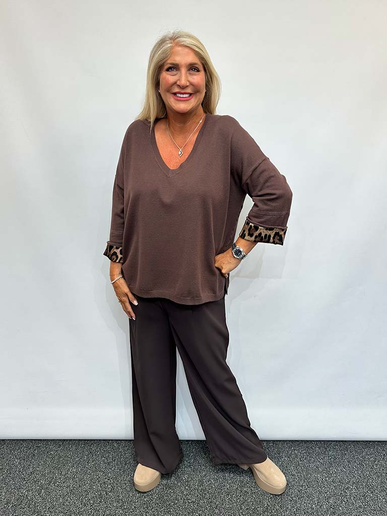 Malissa J Leopard Turn Up Knit - Chocolate