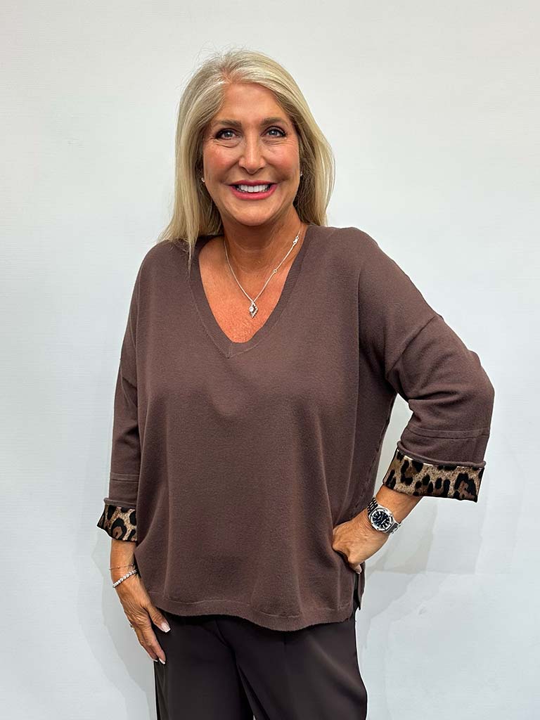 Malissa J Leopard Turn Up Knit - Chocolate