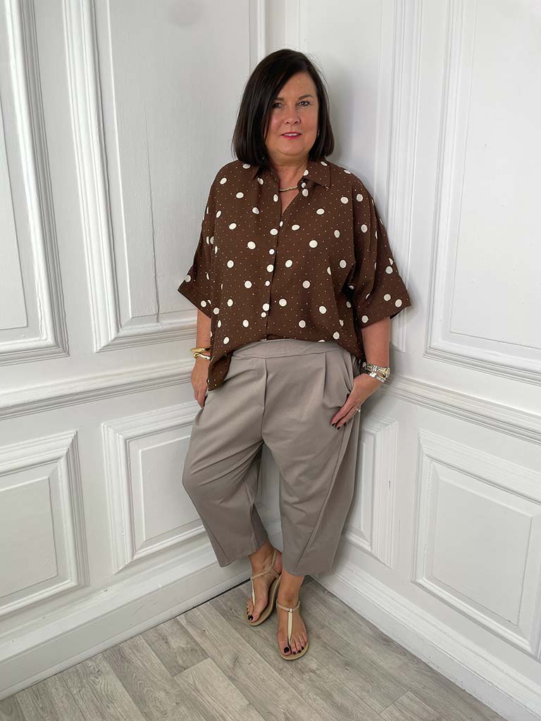 Dotty Gem Boxy Shirt - Toffee & Stone