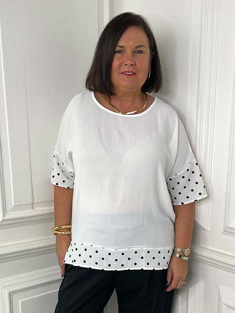 Dotty Hem Top - Soft White & Black