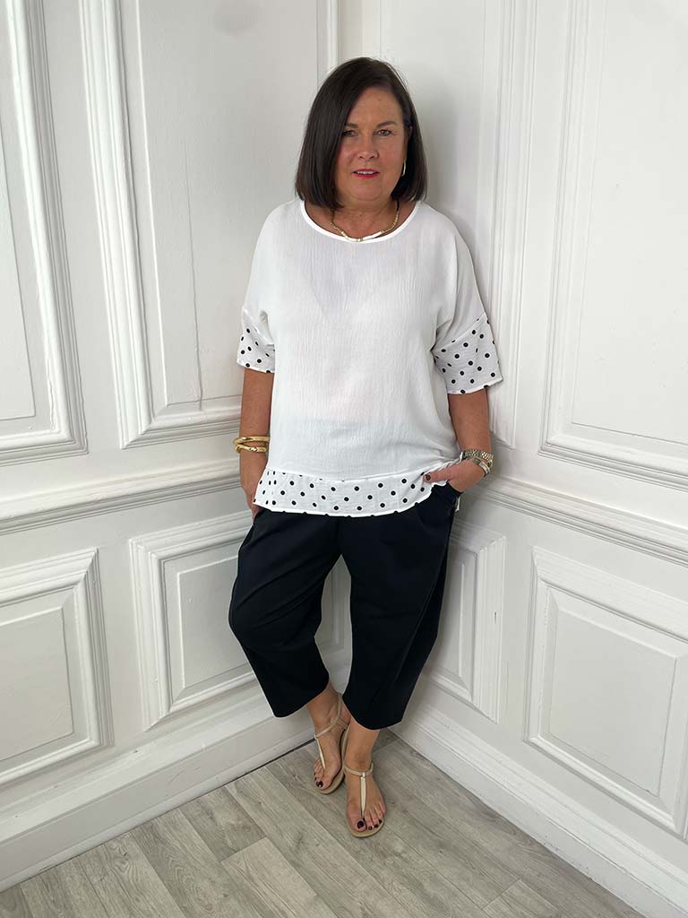 Dotty Hem Top - Soft White & Black