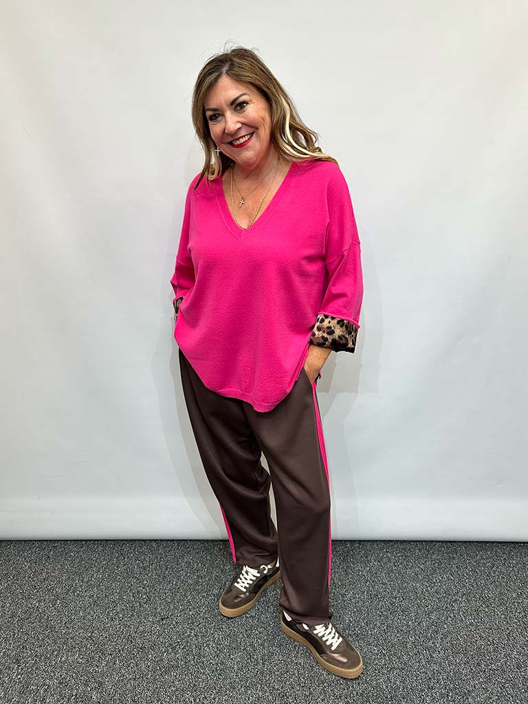 Malissa J Side Stripe Tapered Joggers - Chocolate